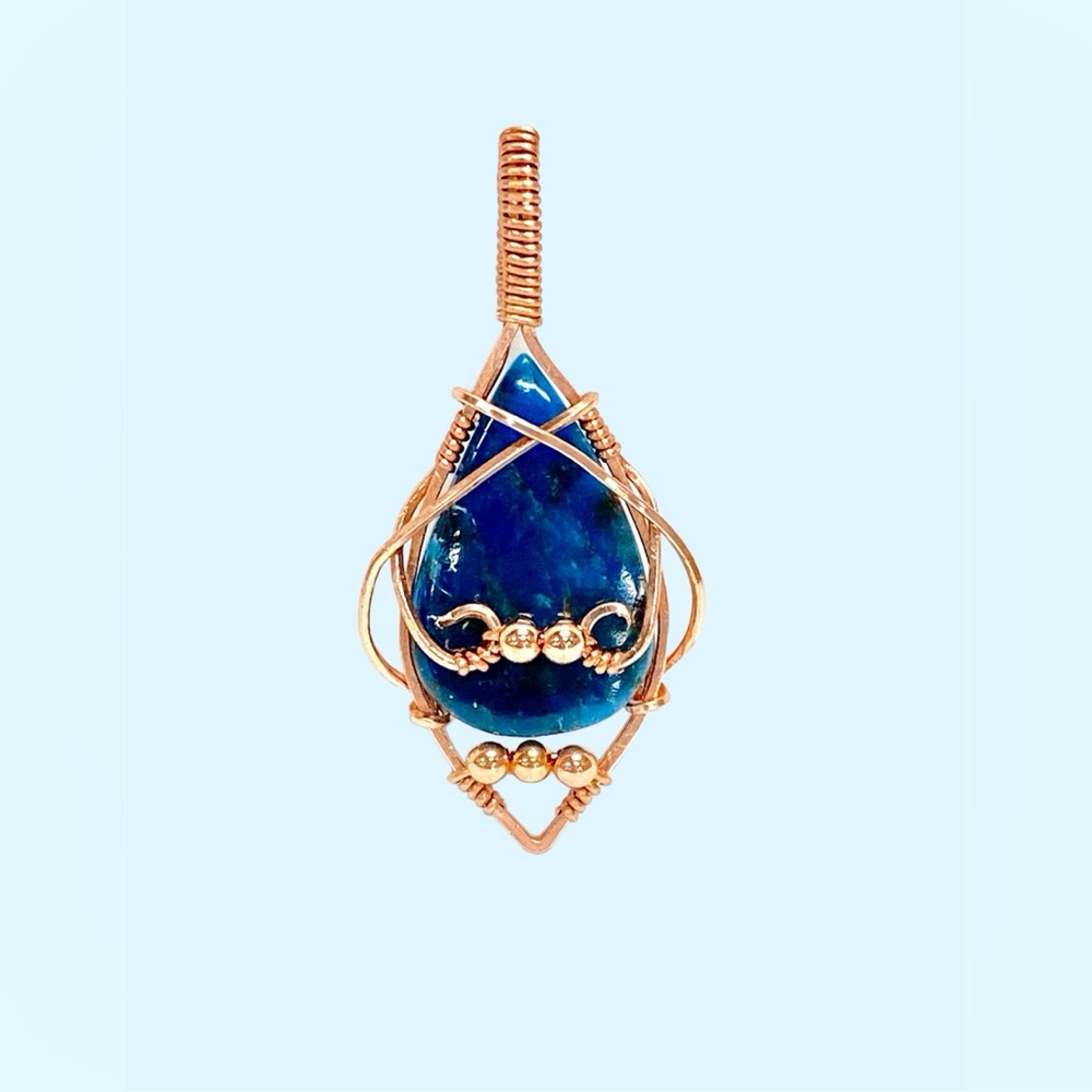 HANDMADE Apatite and Bare Copper Hand Wrapped Statement Pendant, Gift for Her